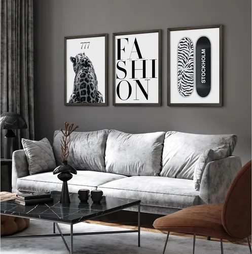 Vista 4 de Arte de pared de leopardo de moda, decoración de pared de guepardo blanco y negro, pósteres de lienzo estéticos de moda, impresiones de estocolmo
