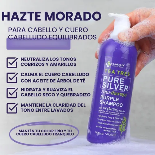 Vista 2 de Juego de champú morado de árbol de té y mascarilla para cabello rubio