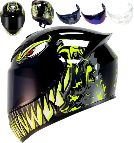 Vista 14 de HTLNUZD - Casco de motocicleta de cara completa, compatible con Pinlock, viseras transparentes y tintadas, modelo aprobado por DOT, casco de moto