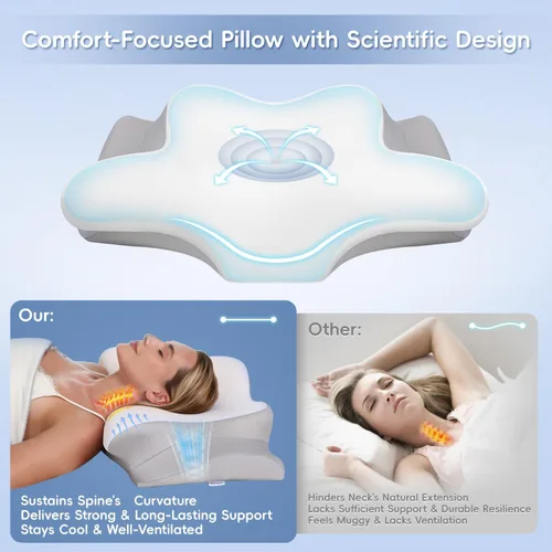 Vista 2 de Almohada cervical para el cuello, almohadas de espuma viscoelástica para aliviar el dolor de cuello y hombros, almohada ergonómica de 2 alturas
