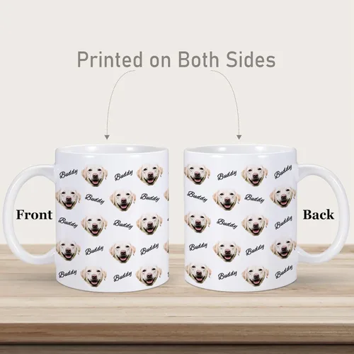 Vista 4 de Taza personalizada con nombre de cara de perro, taza de café personalizada, taza de foto de perro personalizada de 11 onzas, regalos para amantes