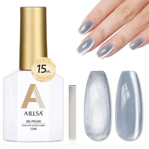 Vista 18 de AILLSA - Esmalte de uñas de gel ojo de gato color marrón con purpurina dorada con imán, esmalte de uñas de gel ámbar destello nude con cristales