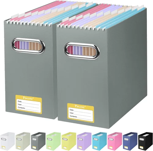 Vista 17 de BALEINE Caja organizadora de archivos, organizador de carpetas de archivos de cartón con asa para tamaño carta, caja de archivos plegable portátil