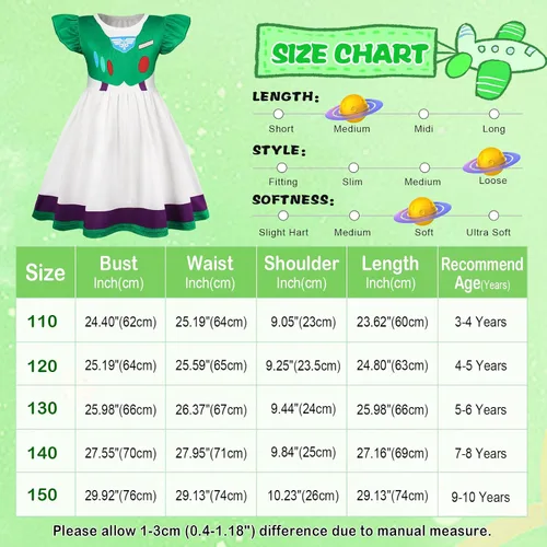 Vista 6 de Eledobby Buzz Lightyear - Vestido para niñas, disfraz de Buzz Lightyear para Halloween, fiesta de cumpleaños, disfraz de princesa