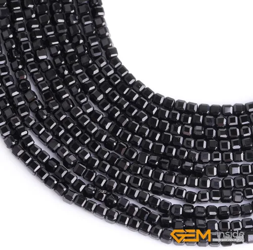 Vista 3 de GEM-Inside - Cuentas espaciadoras pequeñas de 0.098 in de espinela negra natural, cuentas espaciadoras en forma de cubo facetado, cuentas para hacer