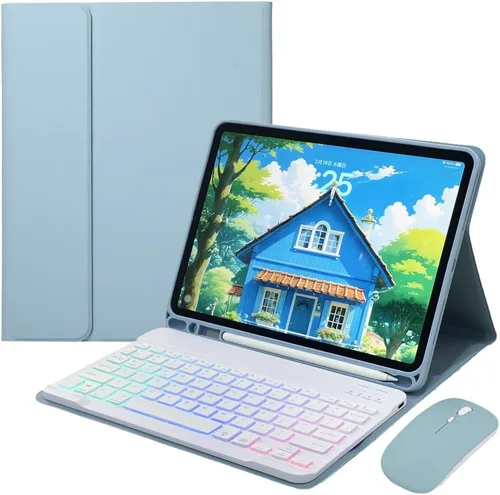 Vista 10 de Funda con teclado retroiluminado arcoíris para Galaxy Tab S6 Lite de 10.4 pulgadas con mouse y 7 colores RGB retroiluminación colorida teclado