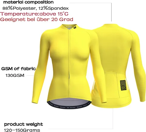Vista 2 de Wulibike Maillot de ciclismo para mujer, manga larga, con bolsillos