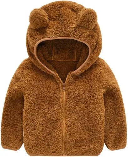 Vista 40 de Chaqueta con capucha de forro polar con cremallera para niñas y niños pequeños, abrigo de osito cálido de invierno Negro