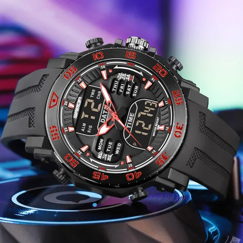 Vista 2 de KXAITO Men's Stainless Steel case Sports Watch Military Watch Outdoor LED Stopwatch Digital Electronic Large Dual Display Waterproof Tactical Army