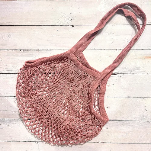 Vista 5 de Bolsa de red de malla con bolsa larga con asa de hombro, estirable y reutilizable para compras de comestibles, almacenamiento de juguetes de playa