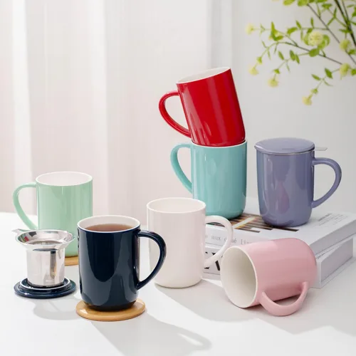 Vista 9 de CEEFU Taza de Té de Porcelana con Infusor y Tapa, Tetera con Filtro y Posavasos, Taza de Té de Hojas Sueltas Infusor Preparador, 16 OZ para Verde