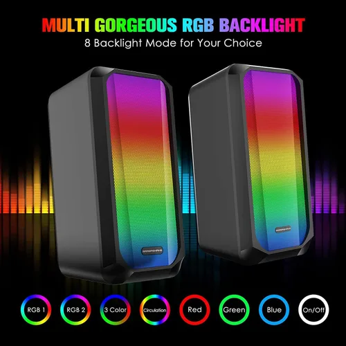 Vista 7 de Teclado inalámbrico para juegos y altavoz de computadora con cable con batería recargable con retroiluminación RGB arco iris mecánico ergonómico