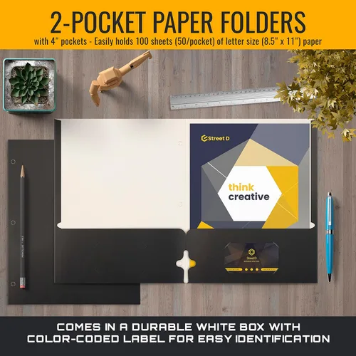 Vista 3 de Better Office Products Carpetas portafolio de dos bolsillos, paquete de 50 unidades, color negro, carpetas de papel tamaño carta, 50 piezas