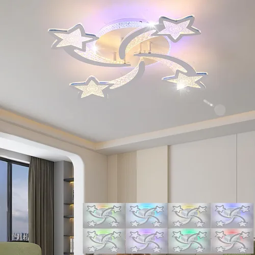 Vista 16 de STCH Ceiling Lighting Fixtures, Lampara de Techo RGB, Remote & App Control D1-Dimmable light ring+RGB light-black