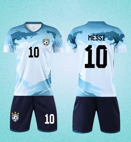 Vista 4 de Casmyd Me-Ssii 10 - Camiseta de fútbol argentina y pantalones cortos para niños y jóvenes 2022 para la Copa Mundial de Fútbol Deportivo Kit