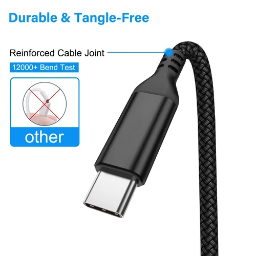 Vista 2 de Cable USB tipo C, paquete de 3 (10 pies+6.6 pies + 3.3 pies) USB A a USB-C 3.1A cable de carga rápida para iPhone 17 16 15 Pro Max Galaxy S25 FE S25