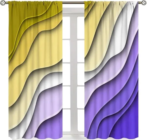 Vista 30 de Cortinas degradadas grises y negras, con textura geométrica moderna abstracta para cocina, dormitorio, sala de estar, juegos de 2 paneles