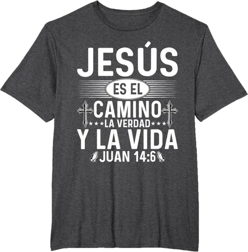 Vista 15 de Camisetas Cristianas en español Versículos Biblia Juan 14:6 Camiseta, Negro, S