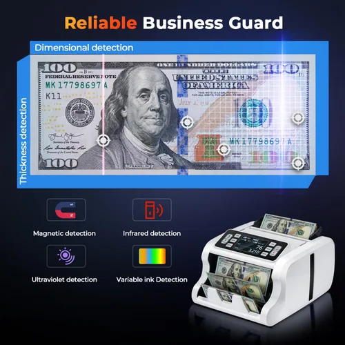 Vista 3 de MUNBYN IMC09 Máquina contadora de dinero de denominación mixta, contador de valores, contador de billetes UV/MG/IR/MT, máquina de conteo de dinero
