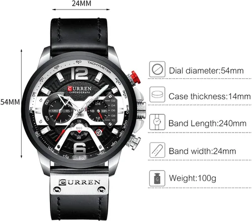 Vista 6 de RORIOS Reloj de pulsera cronógrafo con fecha con correa de cuero multifunción dial analógico para hombre