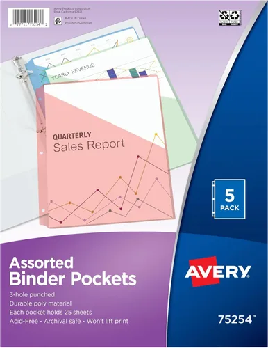 Vista 10 de Avery bolsillos para carpetas, libres de ácido, paquete de 5 (75254)., Variados