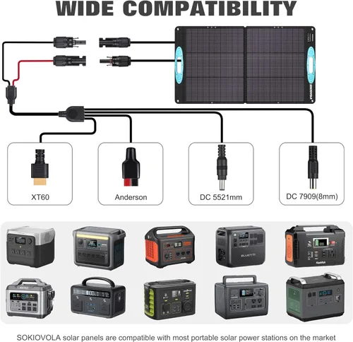 Vista 4 de SOKIOVOLA - Panel solar portátil de 100 W para estación de energía, cargador solar plegable ETFE NextGen con conversión alta del 25% y resistente al