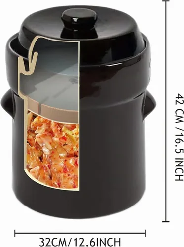 Vista 4 de Fermentation Crock Jar 10 litros/2.6 galones – Olla de gres para fermentación, decapado de kimchi, encurtidos, verduras, kombucha – fermentador