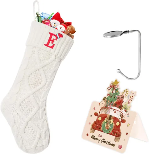 Vista 46 de Calcetines de Navidad con inicial A, 20 pulgadas, con iniciales bordadas para la familia, calcetín navideño tejido personalizado con monograma
