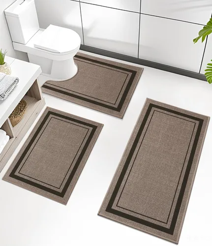 Vista 53 de chakme Juego de 2 alfombras de baño ultrafinas, absorbentes, antideslizantes, lavables a máquina, color beige oscuro, 17 x 24 pulgadas + tapete