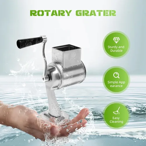 Vista 5 de 5-In-1 Rotary Cheese Grater, Multi-Function Hand Crank Stainless Steel Cheese Grater, Vegetable Shredder With 5 Interchangeable Blades For Cheese