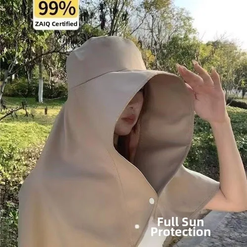 Vista 2 de Women's UPF50+ Sun Hat with Neck Cover Wide Brim Foldable Fishing Cap Beige