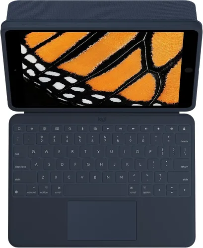 Vista 2 de Logitech Rugged Combo 3 Touch iPad® Funda de teclado con trackpad y conector inteligente para iPad (7ª, 8ª y 9ª generación) para educación - Azul