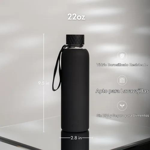 Vista 3 de KIVY Botella de agua de vidrio con funda de silicona de 22 oz