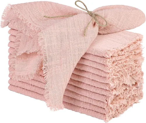 Vista 11 de TURSTIN 12 Piezas de Servilleta de Lino de Algodón Servilleta de Tela Hecha a Mano con Flecos 17 x 17 Pulgadas Servilletas Suave para Cenas Bodas