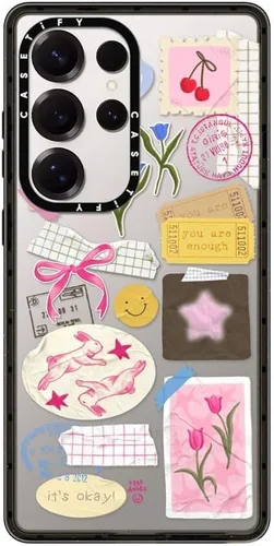 Vista 14 de CASETiFY Funda de impacto para Galaxy S22+ - Adhesivo Aries Moross, color negro transparente