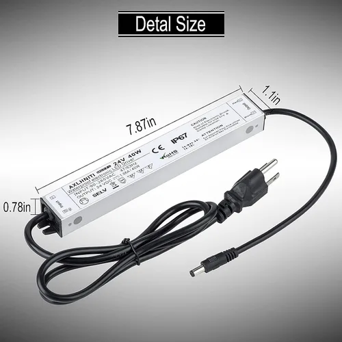 Vista 7 de Controlador LED 40W 24V, fuente de alimentación impermeable IP67, transformador con enchufe de 3 clavijas Cable de 3.3 pies para luces de tira