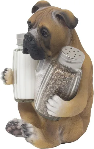 Vista 2 de Boxer Puppy - Juego de salero y pimentero de cristal con soporte de exhibición decorativo, figura para decoración de cocina, estantes de especias