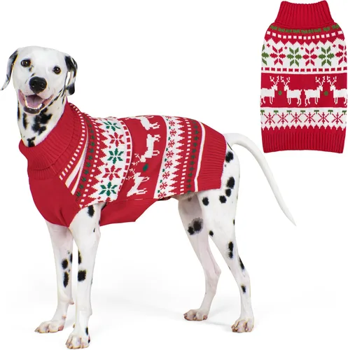 Vista 11 de KYEESE Suéter de Navidad para Perro, Suéter Cálido de Cuello de Tortuga para Perros Pequeños Macho y Hembra con Patrón de Copo de Nieve y Reno, Ropa