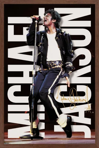 Vista 10 de Michael Jackson - Póster de pared con micrófono de rendimiento, 22.4 pulgadas de largo x 14.7 pulgadas de ancho, versión enmarcada de madera