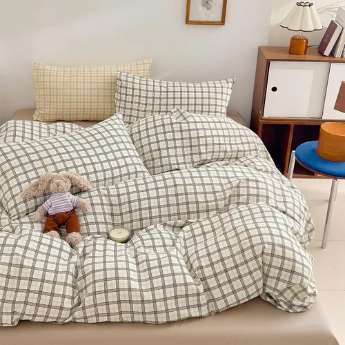 Vista 48 de HighBuy Juego de funda de edredón vintage con volantes y estampado de rayas francesas, 100% algodón con cierre de cremallera, juego de ropa de cama