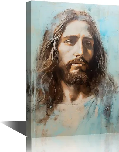Vista 19 de Lienzo decorativo para pared de sala de estar, impresión retro con luz de esperanza de Jesús, 1 panel, póster de lienzo moderno para dormitorio