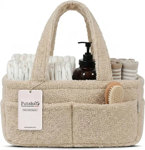 Vista 10 de PUTSKA Organizador de pañales para bebé para mesa de cambio – Elegante cesta de almacenamiento para guardería, artículos esenciales para recién