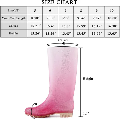 Vista 7 de K KomForme Botas de lluvia impermeables hasta la rodilla para mujer con purpurina, mate y degradado