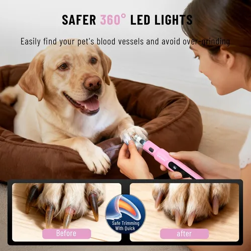 Vista 3 de Katerk Molinillo de uñas para perros para mascotas, 5 velocidades Rosa