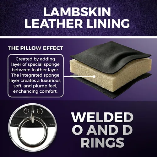 Vista 5 de Melanie Collar Latigo Leather Lambskin O-Ring Handmade Padded Leather Collar