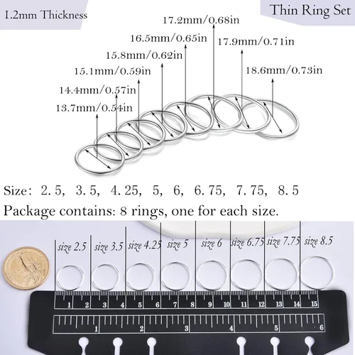 Vista 5 de CANDYFANCY Anillos delgados de plata de ley 925 de 0.039 pulgadas apilados por debajo de la rodilla para mujer, anillos apilables, tamaño 2.5-8.5
