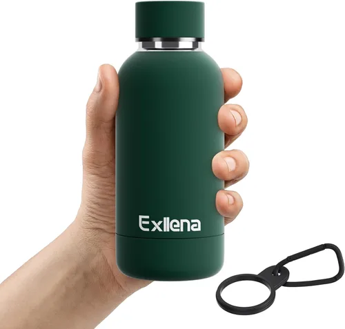 Vista 26 de Exllena Botella de agua pequeña de 12 onzas con clip, doble pared de acero inoxidable al vacío, pequeña botella de agua aislada que mantiene