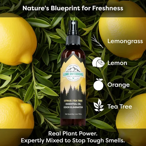 Vista 5 de Lumi Outdoors Desodorizador natural para zapatos en aerosol y eliminador de olores, aceite esencial de árbol de té cítrico fresco
