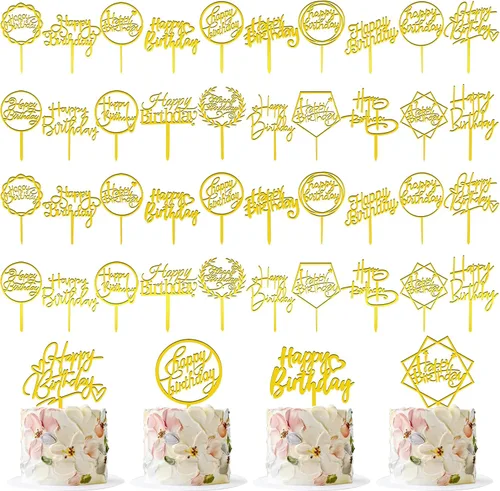 Vista 8 de 40 piezas de decoración de pastel de cumpleaños de acrílico para cupcakes, una serie de suministros de pastel de cumpleaños, decoración de 10