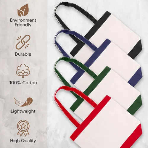 Vista 5 de Bolsa de lona con asas para mujer, bolsa de tela reutilizable para comestibles y compras a granel, bolsa de algodón en blanco, adecuada